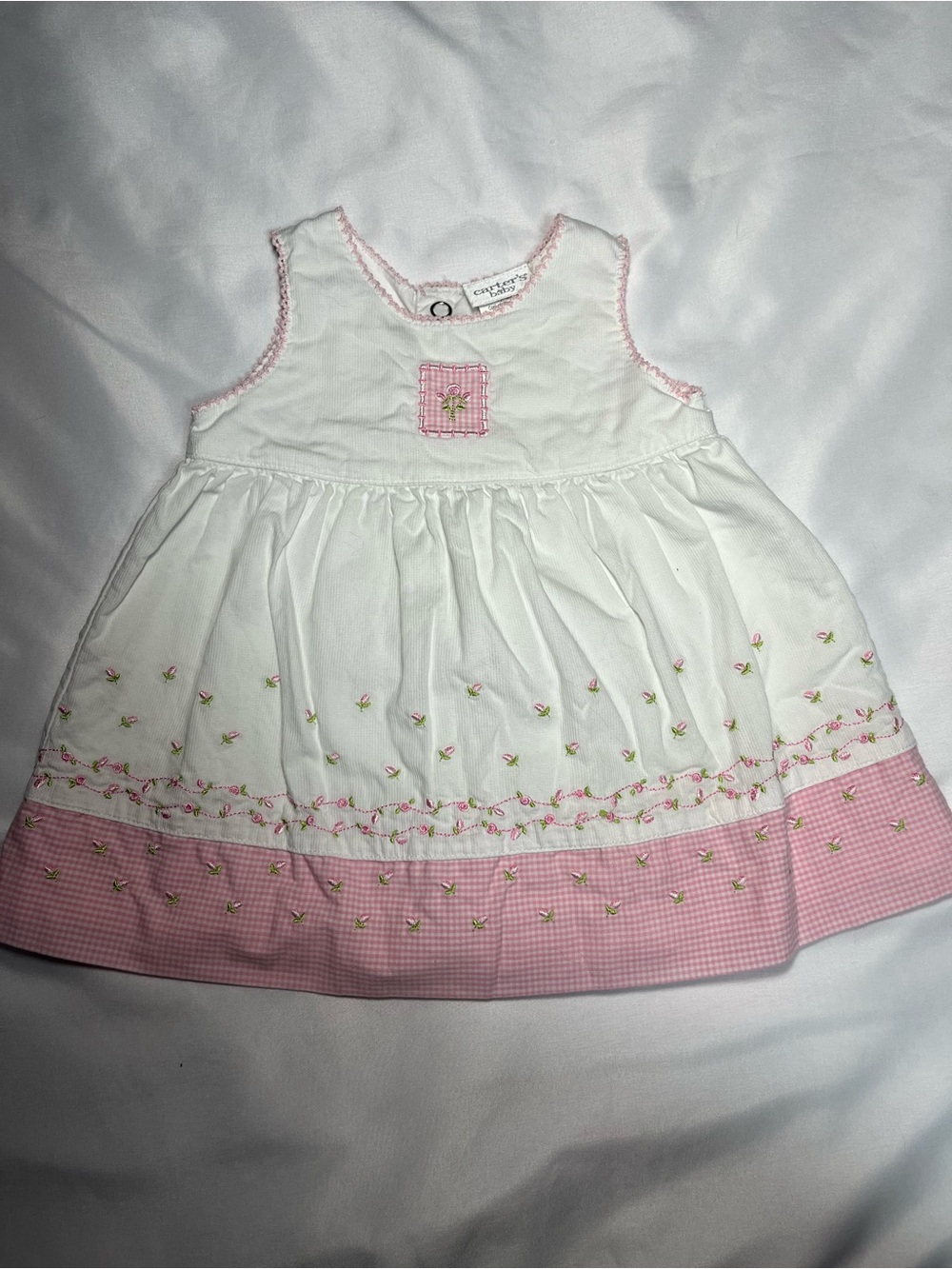 Vintage‎ Carter’s Baby Girl Dress 0-3M 11lbs Pink White Floral Embroidered